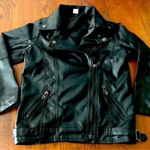 Unisex black leather jacket, size 8T